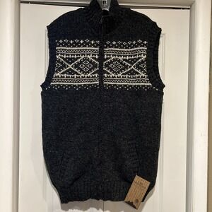 Lost Horizons Men's Sven Fleece Lined‎ Wool Vest Full Zip Natural Black Size XL